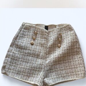 SHEIN Cream Tweed High Waist Shorts